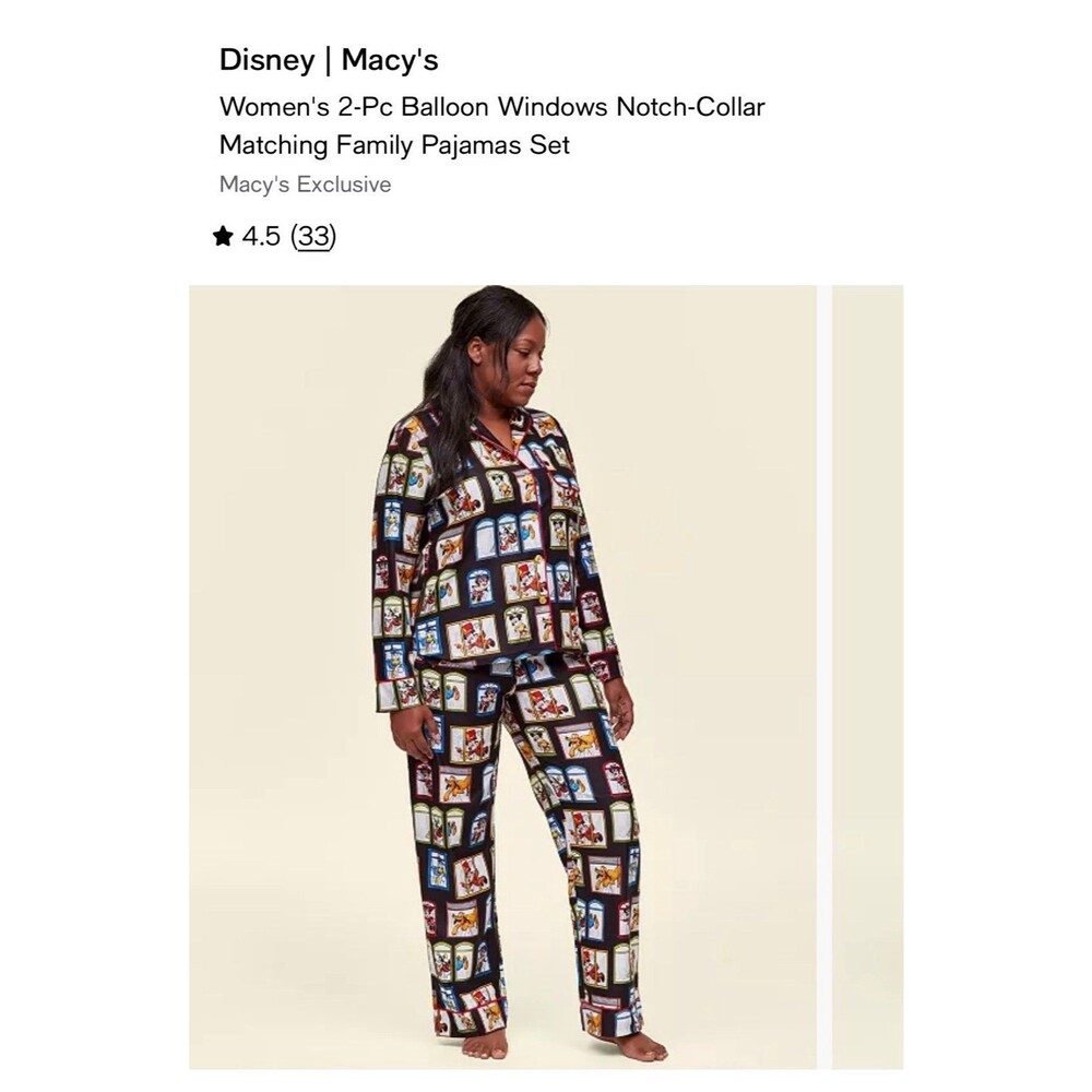 Women’s Disney x Macy’s Balloon Window PJ Set Sz. XL Black Multi